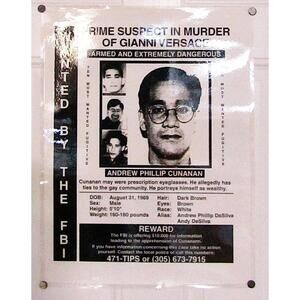 FBI Wanted Poster Gianni Versace Killer Andrew Phillip Cunanan 1997 Laminated